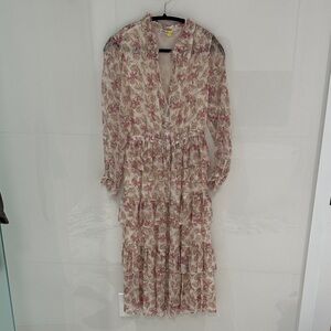 LoveShackFancy Cream and Pink Long Sleeve Dress